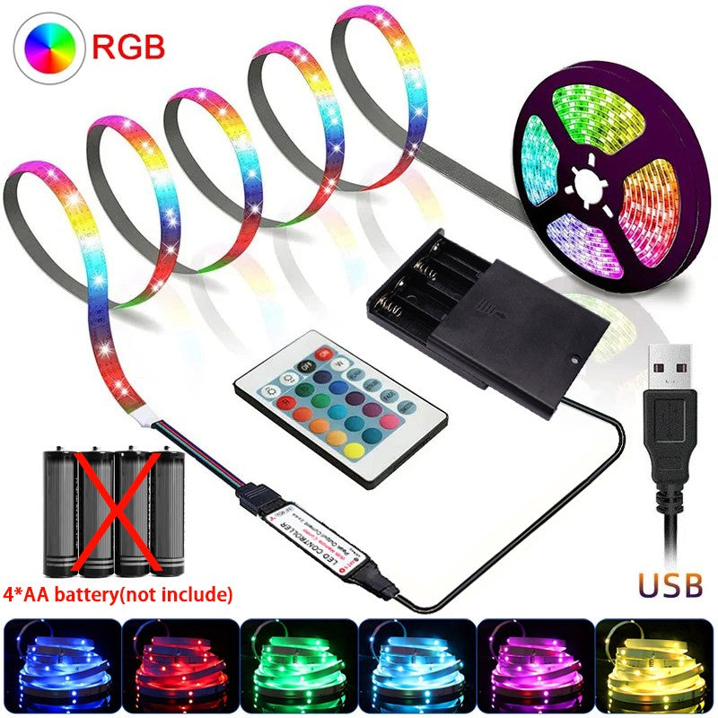 Luzes led rgb com bateria usb 5v luzes de tira led ir controle remoto fita flexí