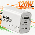 Carregador USB C GaN de 120W com 2 portas, carregamento rápido para iPhone, Sams