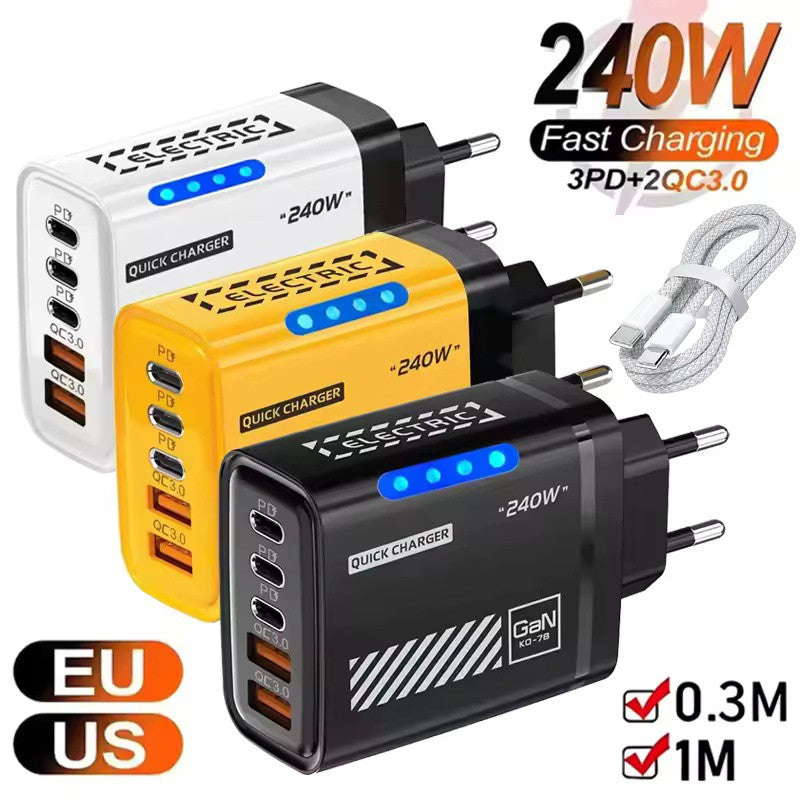 Carregador de Mesa GaN 5 em 1 para iPhone 17 16 Pro, Laptop Samsung, Adaptador d