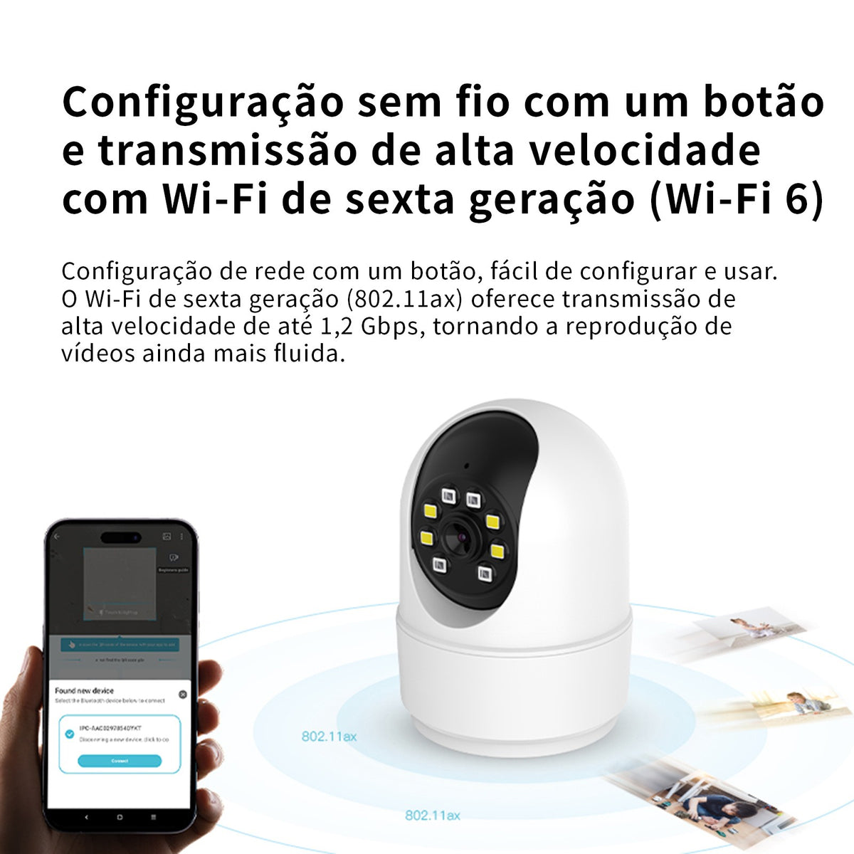 âmera PT Wi-Fi 6 360°, Visão Noturna Colorida, Detecção de Pessoa, Áudio Bidirec