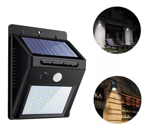Luminaria Parede Solar 20 Leds Sensor Movimento Luz Branca