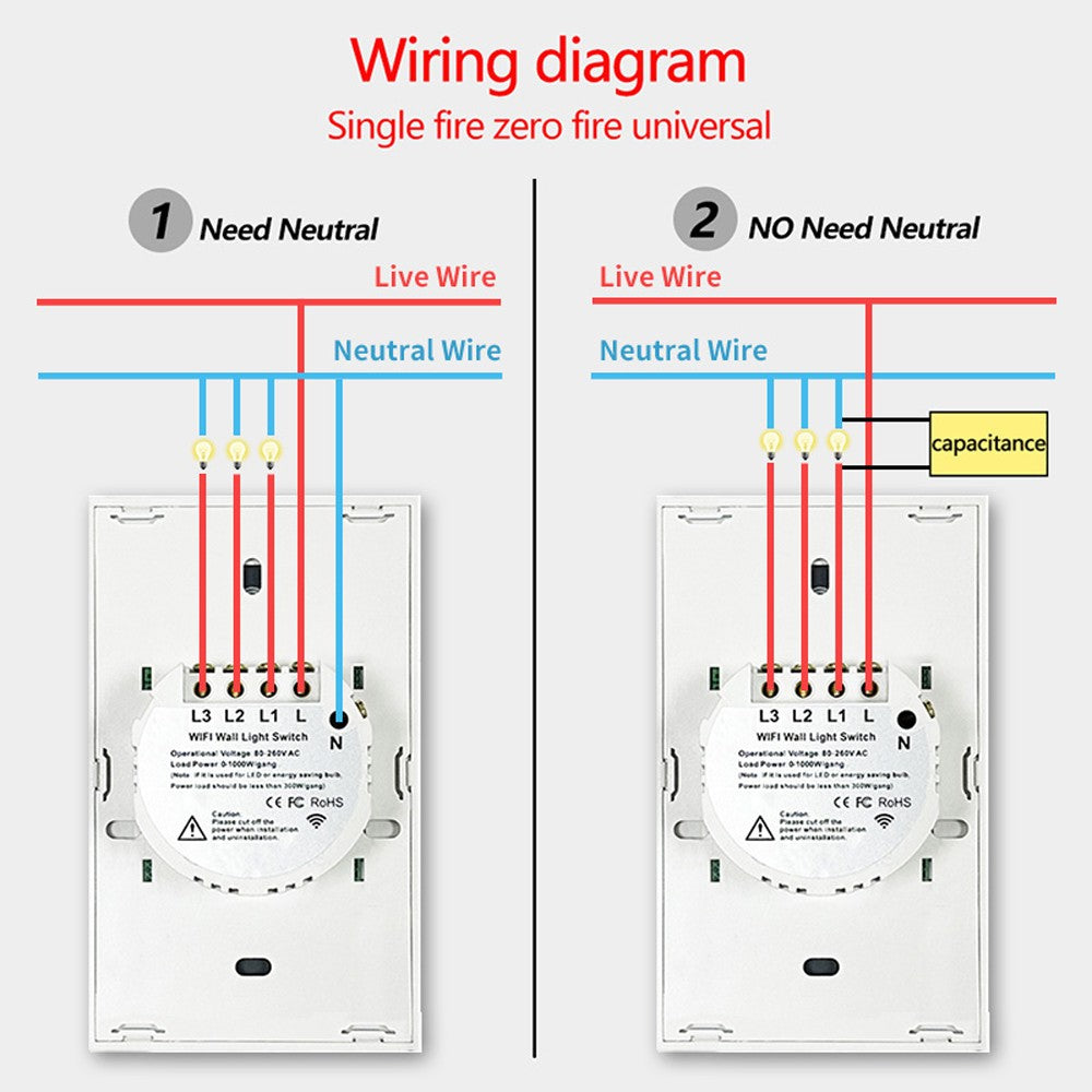 Tuya interruptores inteligentes eua rf433 1/2/3 gang sem fio neutro sensor de to