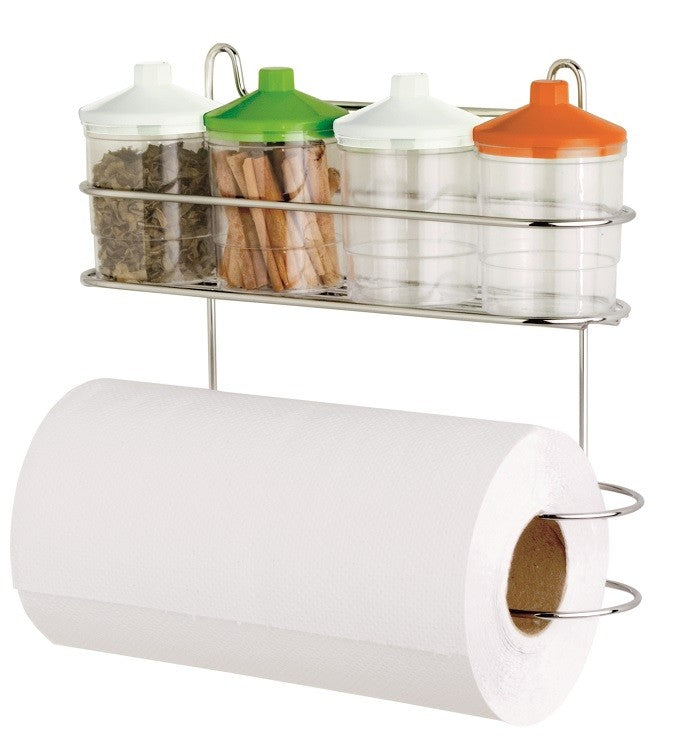 Suporte Papel Toalha de Parede Suspenso com Porta Tempero 4 Potes de Plást