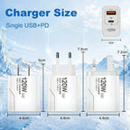 Carregador USB C GaN de 120W com 2 portas, carregamento rápido para iPhone, Sams