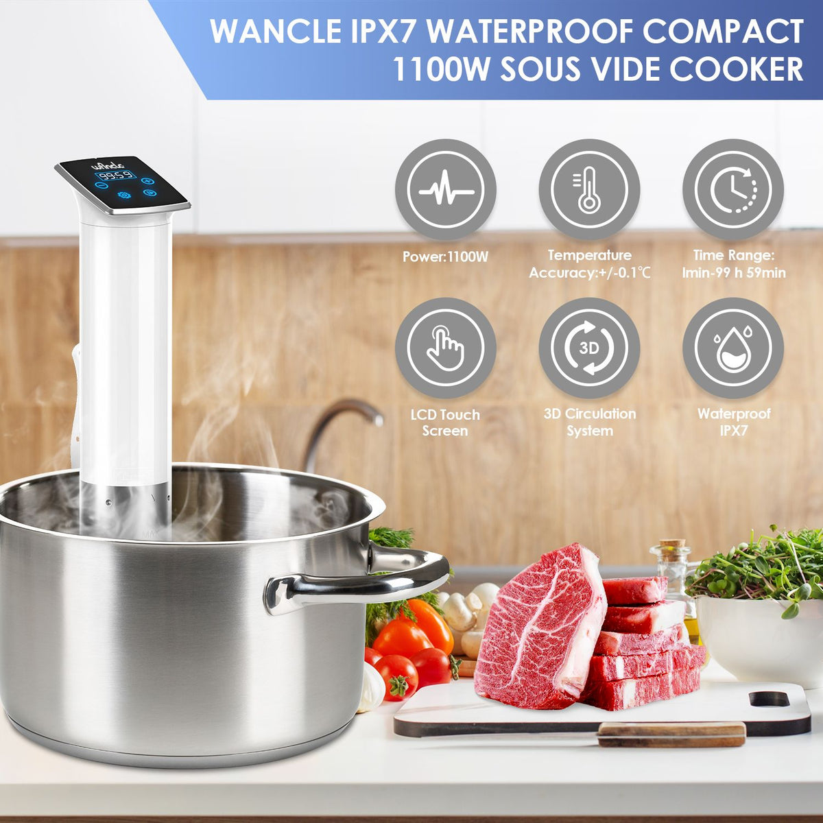 Wancle 1100W Vácuo À Prova D 'Água Sous Vide Fogão Circulador de Imersão Cozinha