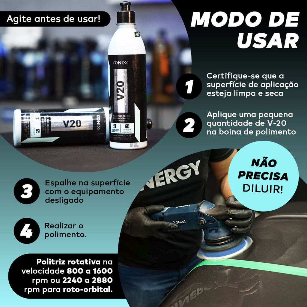 Polidor de Refino Verniz Asiático Macio V20 500ml Vonixx