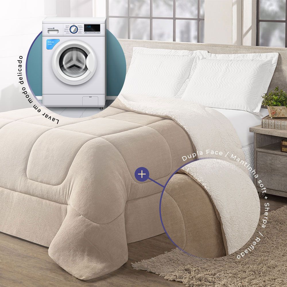 Coberdrom Cobertor Queen 1 Peça Maya Manta Soft e Sherpa de Carneiro 100% Poliés