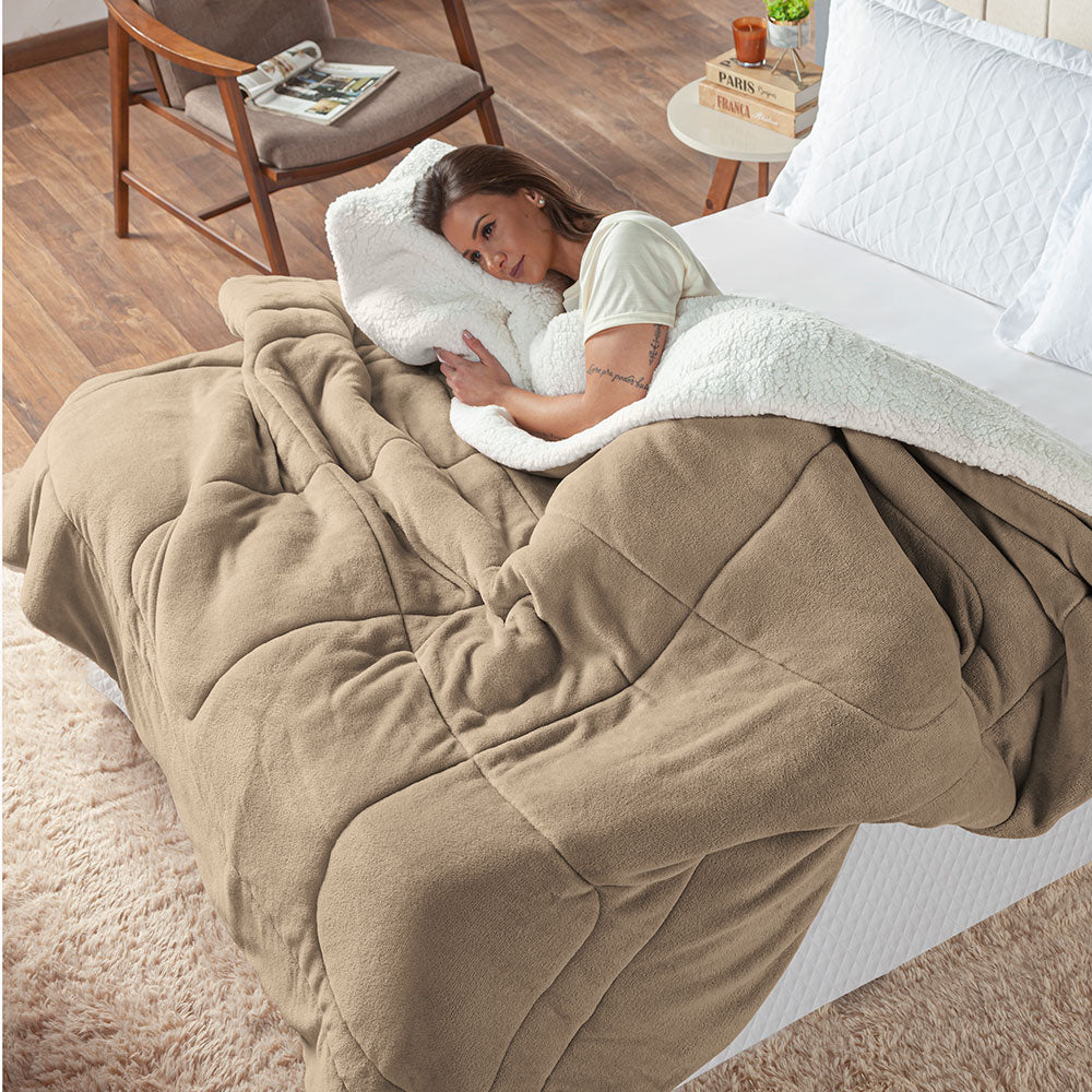 Coberdrom Cobertor Queen 1 Peça Maya Manta Soft e Sherpa de Carneiro 100% Poliés