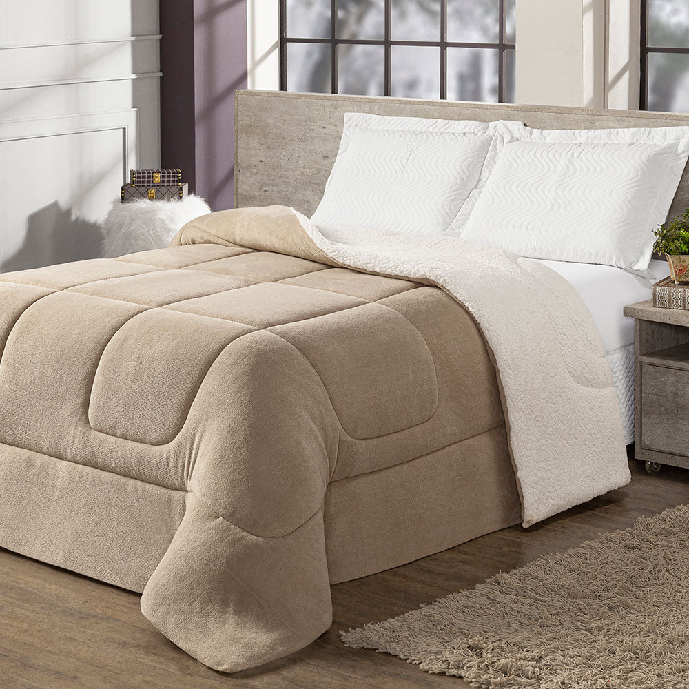 Coberdrom Cobertor Queen 1 Peça Maya Manta Soft e Sherpa de Carneiro 100% Poliés