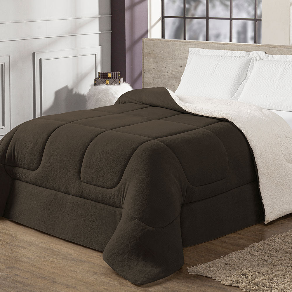 Coberdrom Cobertor Queen 1 Peça Maya Manta Soft e Sherpa de Carneiro 100% Poliés