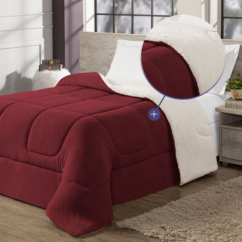 Coberdrom Cobertor Queen 1 Peça Maya Manta Soft e Sherpa de Carneiro 100% Poliés