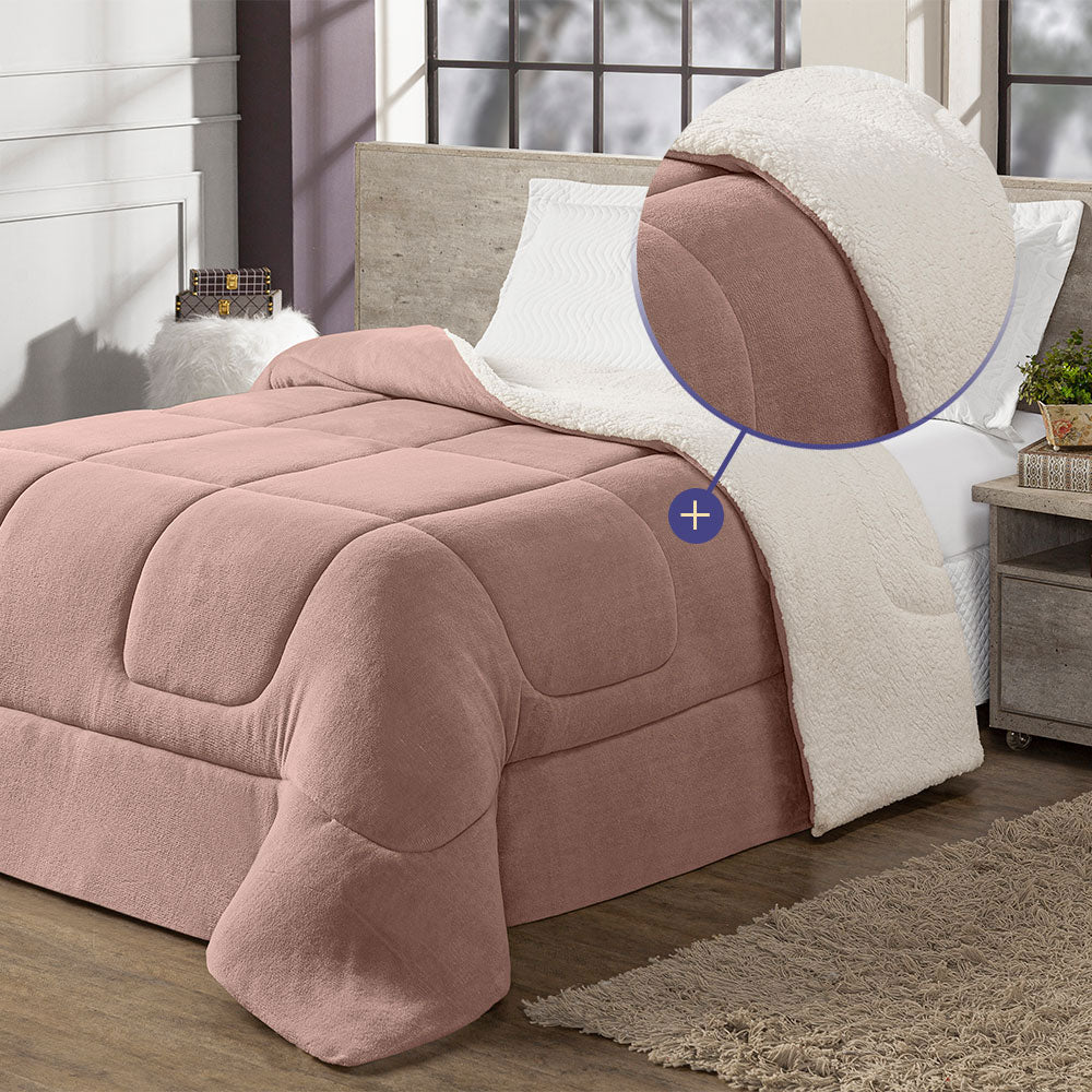 Coberdrom Cobertor Queen 1 Peça Maya Manta Soft e Sherpa de Carneiro 100% Poliés