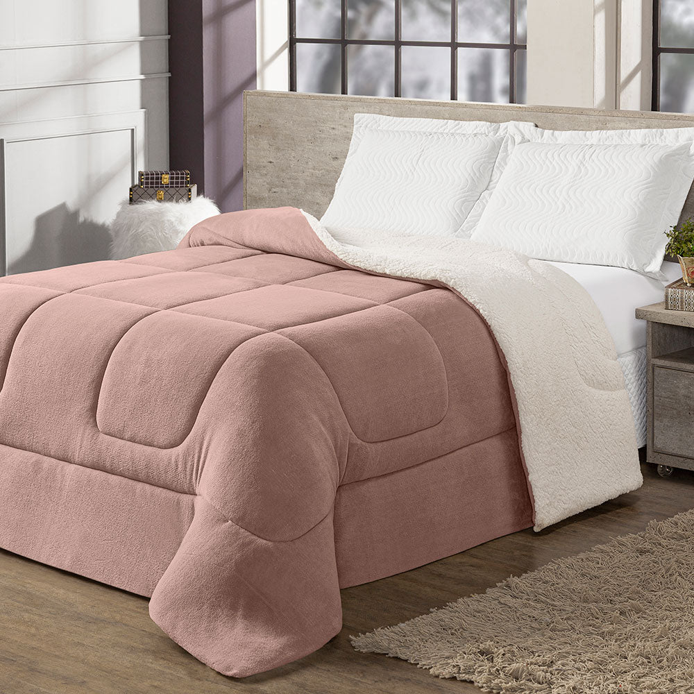 Coberdrom Cobertor Queen 1 Peça Maya Manta Soft e Sherpa de Carneiro 100% Poliés