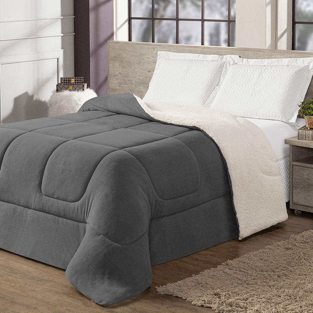 Coberdrom Cobertor Queen 1 Peça Maya Manta Soft e Sherpa de Carneiro 100% Poliés