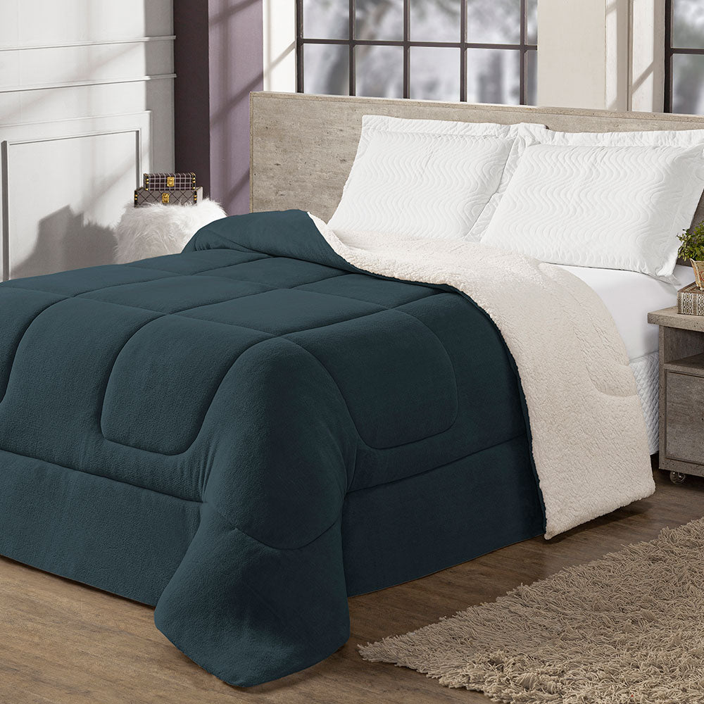 Coberdrom Cobertor Queen 1 Peça Maya Manta Soft e Sherpa de Carneiro 100% Poliés