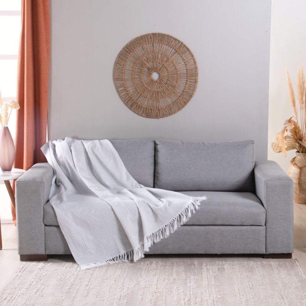 Manta Para Sofá Com Franja Grid 1 Peça 2,10m x 1,35m 60% Algodão / 40% Poliéster